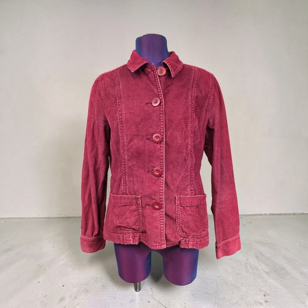 Y2K Womens Small Corduroy Jacket Burgundy Button Front Cotton Coat